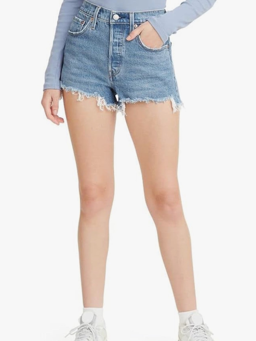 Levi's Light Blue High-Rise Frayed Hem Jean Shorts
